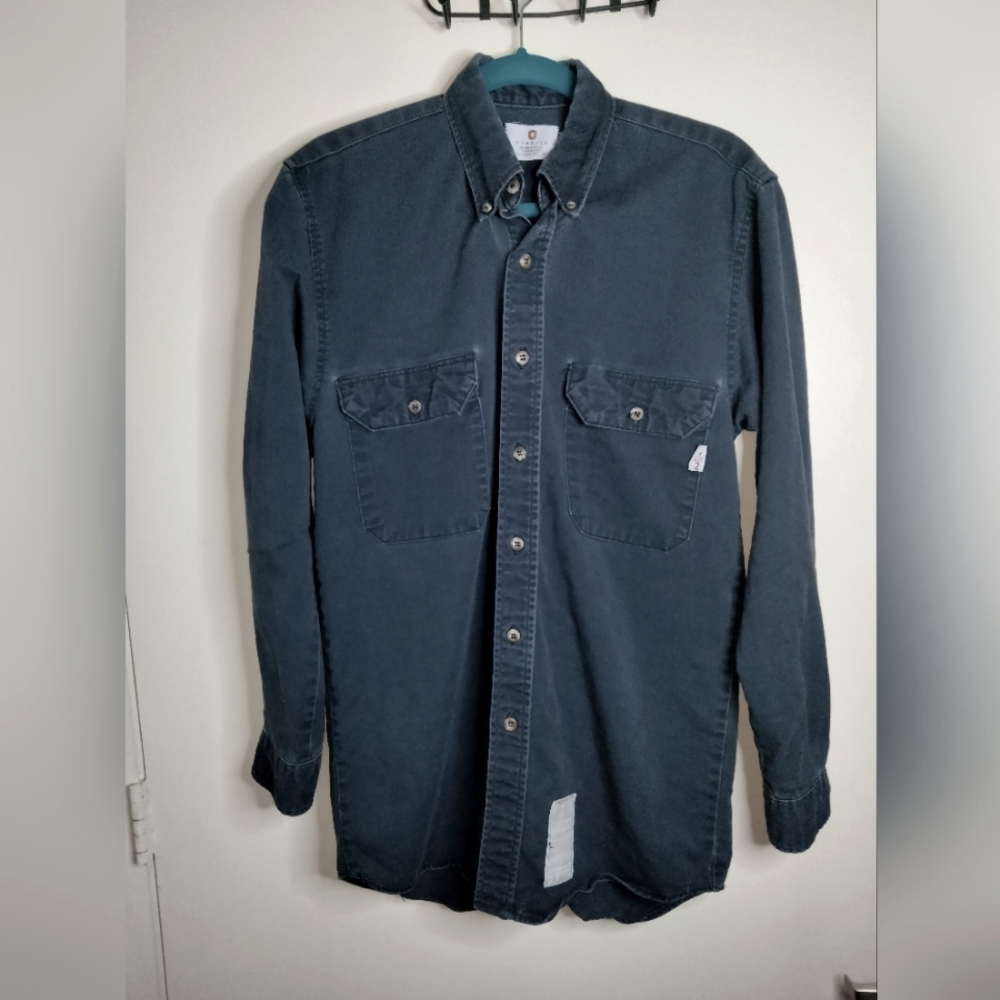 Tyndale (Size S) Men's Navy Blue Button Down Front LS Flame Resistant Shirt